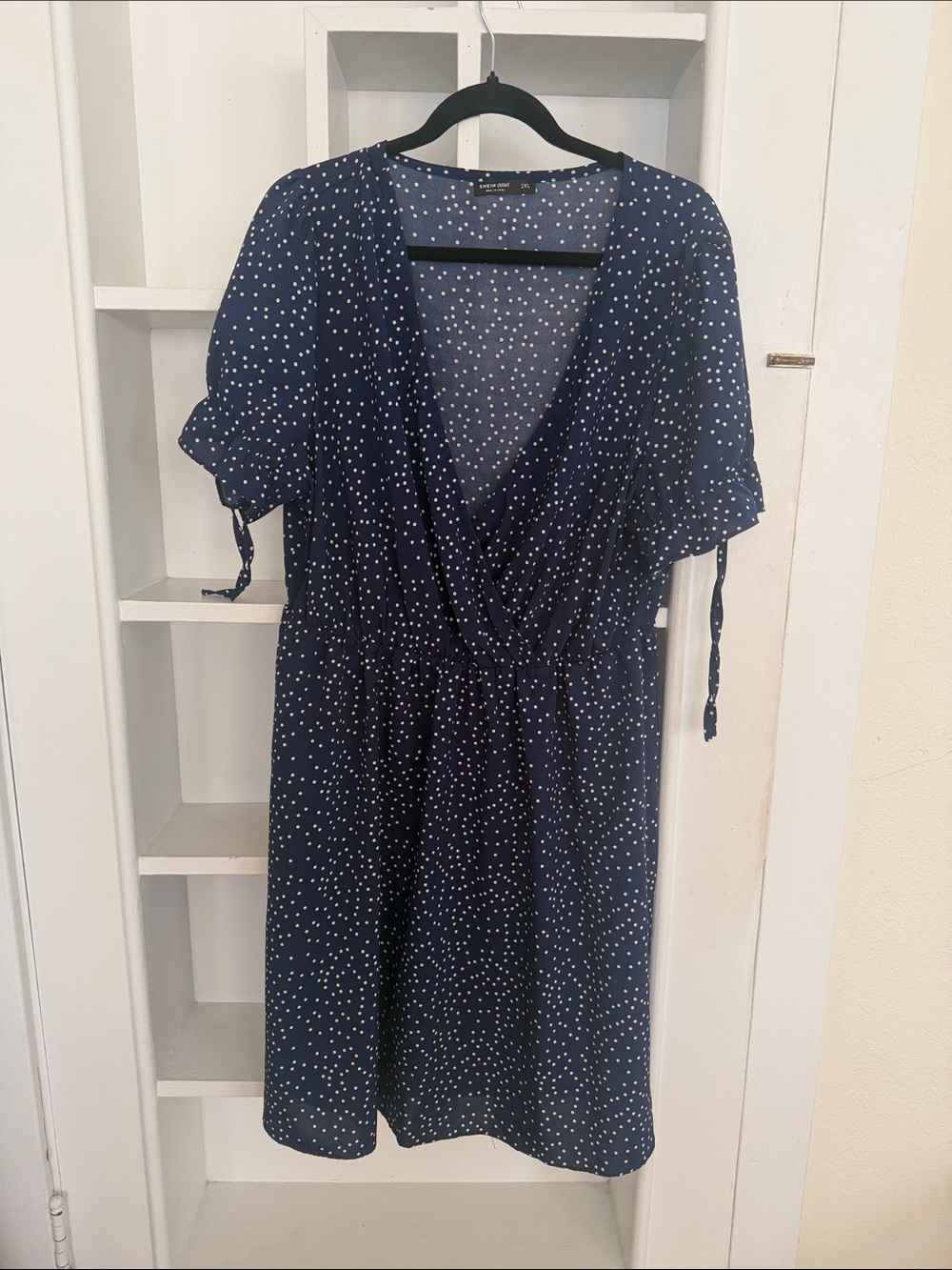 SHEIN Navy Blue Polka Dot Wrap Midi Dress